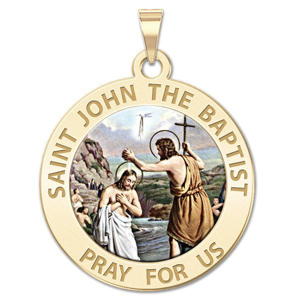 Solid 14K Yellow Gold 2/3 X 3/4 Inch Size of Nickel PicturesOnGold.com Saint John The Baptist Religious Medal Color 